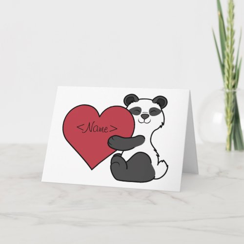 Valentines Day Cute Panda Bear with Red Heart Holiday Card