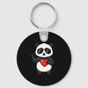 Valentines day cute panda heart rock hand music keychain