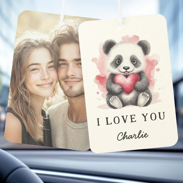 Valentines day cute panda holding heart name photo air freshener (Valentines day cute panda holding heart name photo air freshener)