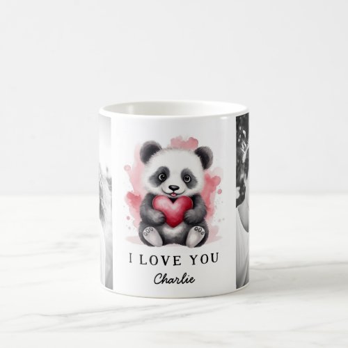 Valentines day cute panda holding heart name photo coffee mug