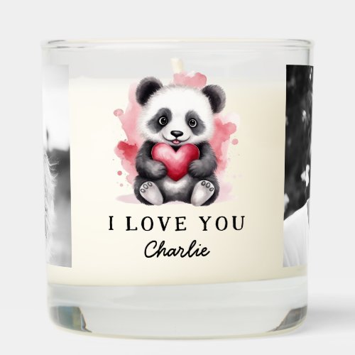 Valentines day cute panda holding heart name photo scented candle