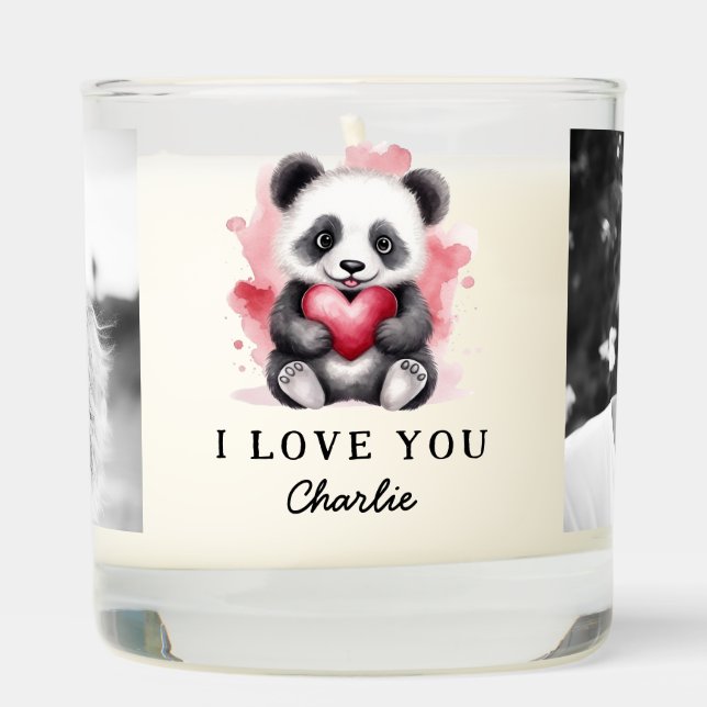 Valentines day cute panda holding heart name photo scented candle (Right)