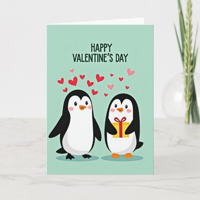 Valentines Day Cute Penguin Card (Front)