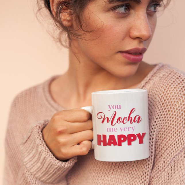 Valentine's Day Cute Personalized Mug (You Mocha me very happy custom Valentine's Day Mug)