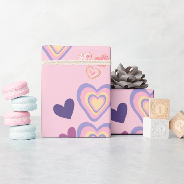 valentines day cute pink and purple heart   wrapping paper (Baby Shower)