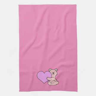 Valentine's Day Cute Pink Bear with Heart Kitchen Towel