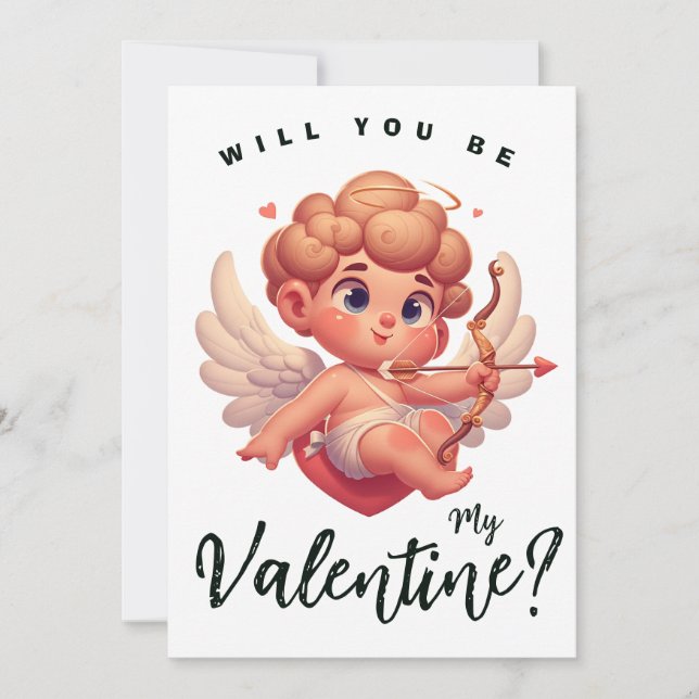 Valentine's Day cute pink cupid  Holiday Card (Front)
