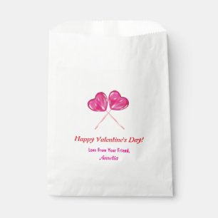 Valentine's Day Cute Pink Lollipops Heart Name Favor Bag