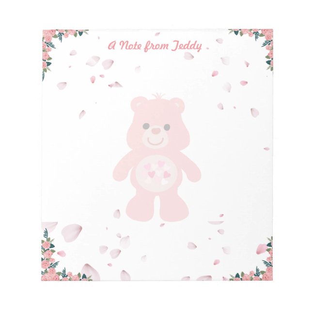 Valentine's Day Cute Pink Teddy Bear Notepad (Front)