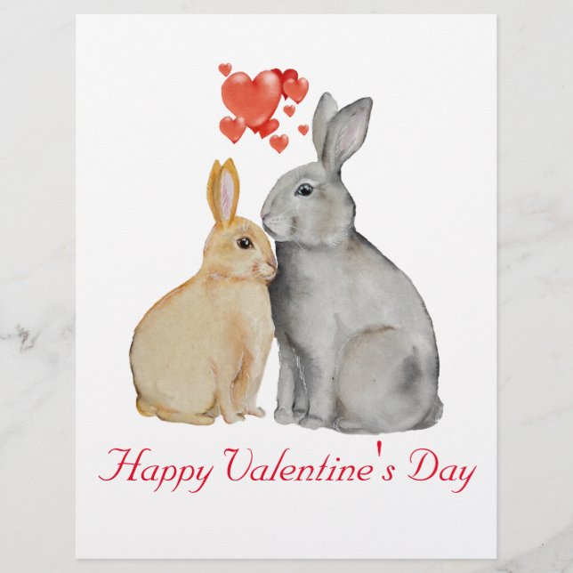 Valentine's Day Cute Rabbit Postcard Letterhead (Front)