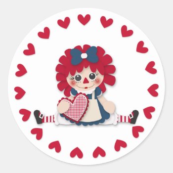 Valentine's Day - Cute Rag Doll Classic Round Sticker by steelmoment at Zazzle