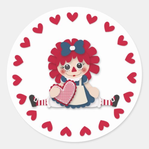 Valentines Day _ Cute Rag Doll Classic Round Sticker