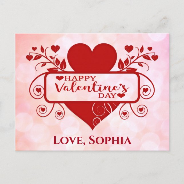 Valentines Day Cute Red Pink Heart Add Name Postcard (Front)