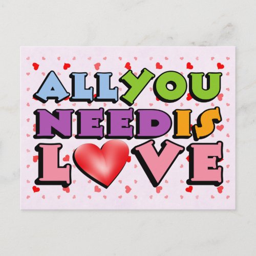 Valentines Day Cute Retro All You Need Is Love Postcard