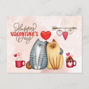Valentine's Day Cute Romantic Cat Couple Postcard