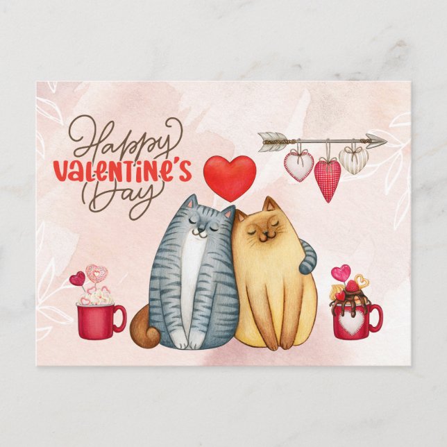 Valentine's Day Cute Romantic Cat Couple  Postcard (Front)