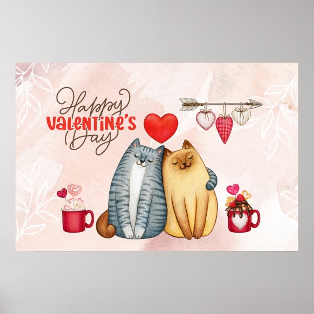 Valentine's Day Cute Romantic Cat Couple  Poster (Front)