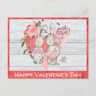 Valentines Day Cute Rustic Bunny Rabbit Postcard