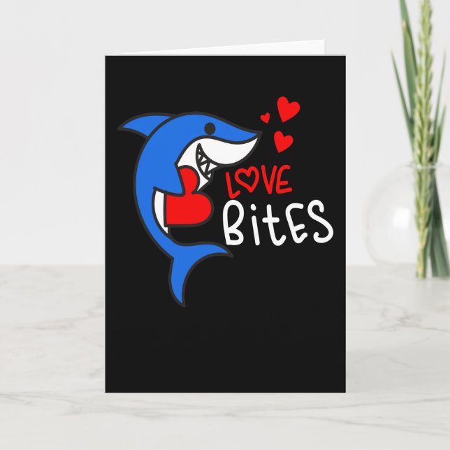 Valentines Day Cute Shark Love Bites Funny Retro Card (Front)