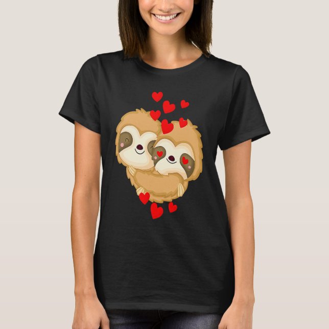 Valentines Day Cute Sloth  Boyfriend Girlfriend T-Shirt (Front)