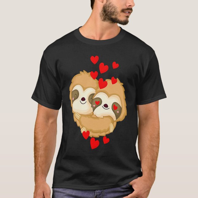 Valentines Day Cute Sloth  Boyfriend Girlfriend T-Shirt (Front)