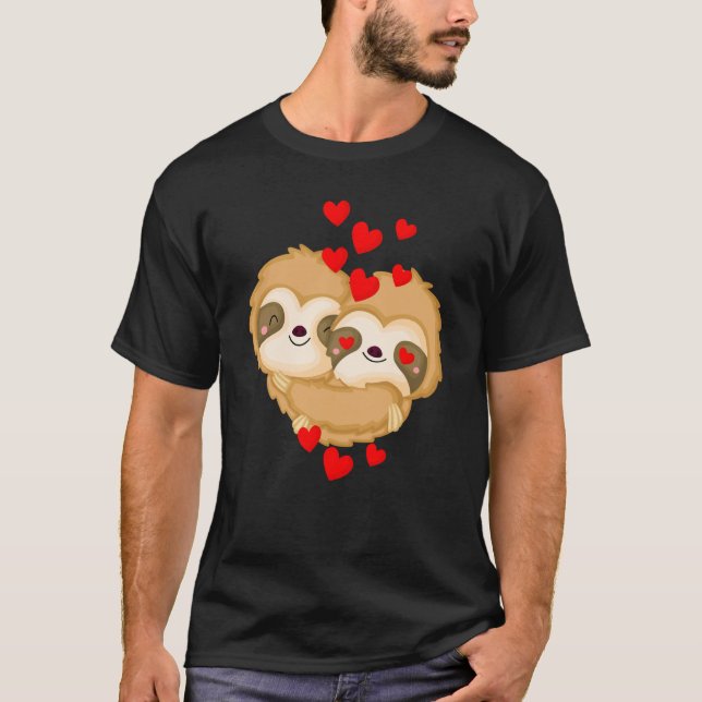 Valentines Day Cute Sloth  Boyfriend Girlfriend T-Shirt (Front)