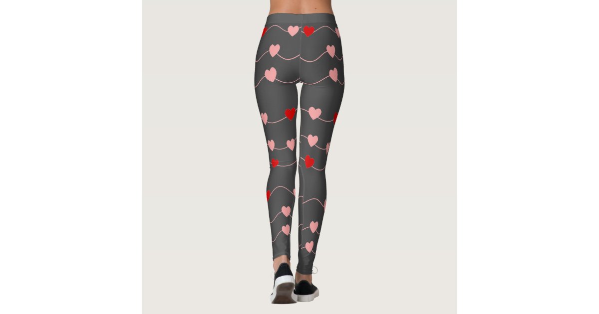Valentines Day Cute String Hearts Red Pink Romance Leggings