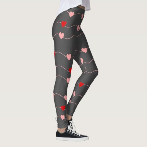 Valentines Day Cute String Hearts Red Pink Romance Leggings | Zazzle