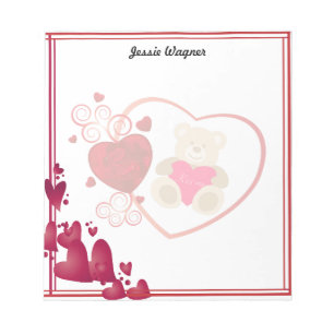 Valentine's Day Cute Teddy Bear and Red Hearts Notepad