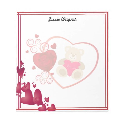 Valentines Day Cute Teddy Bear and Red Hearts Notepad