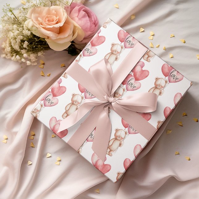 Valentine's Day Cute Teddy Bear Wrapping Paper  (Creator Uploaded)