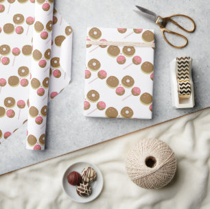 Valentines Day Cute Treats Donuts Cake Pop Pattern Wrapping Paper
