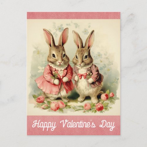 Valentines Day Cute Vintage Bunny Rabbit Postcard