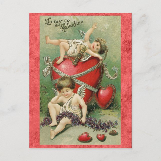 Valentines Day Cute Vintage Cupid Angel Heart Postcard (Front)