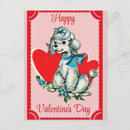 Valentines Day Cute Vintage Dog Poodle Postcard