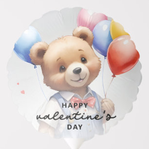 Valentine's Day Cute Watercolor Bear With Balloon