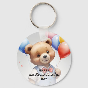 Valentine's Day Cute Watercolor Bear With Balloon Keychain