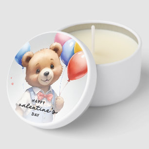 Valentine's Day Cute Watercolor Bear With Balloon Mini Candle Favors