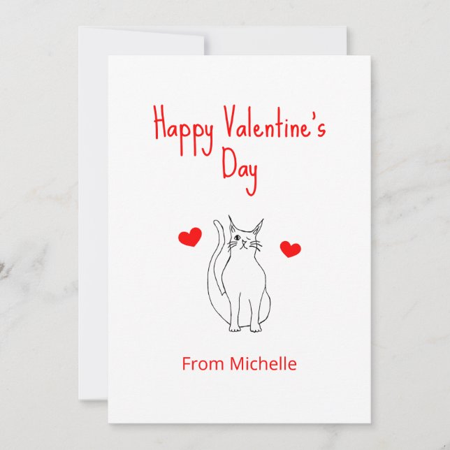 Valentine's Day Cute Winking Cat Hearts Note Card (Front)