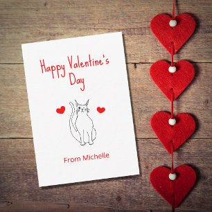 Valentine's Day Cute Winking Cat Red Hearts Holiday Card