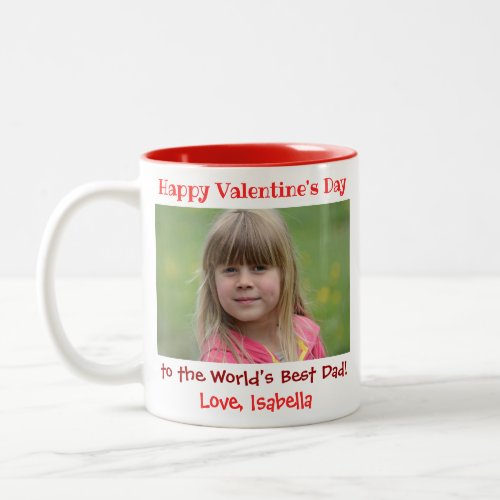 Valentines Day Cute Worlds Best Dad Kids Photo Two_Tone Coffee Mug