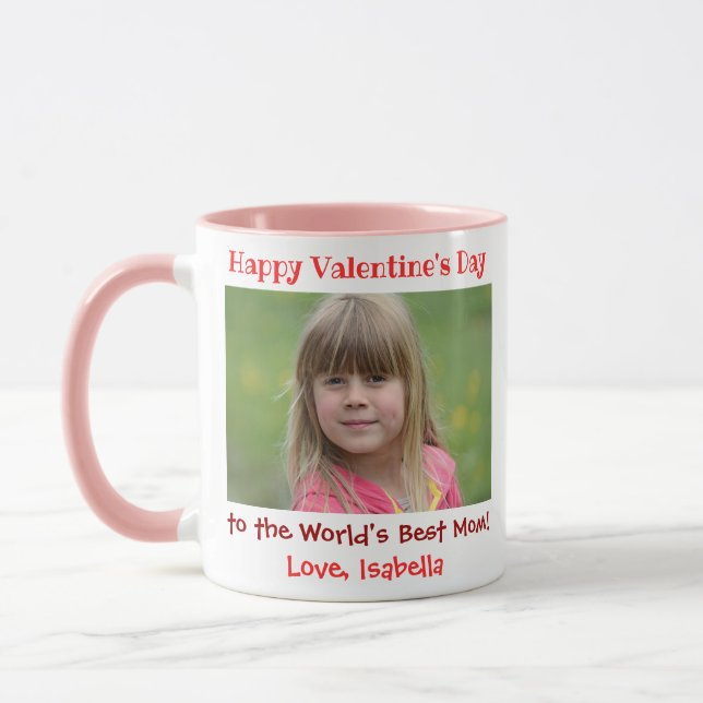 Valentines Day Cute Worlds Best Mom Kids Photo Mug (Left)