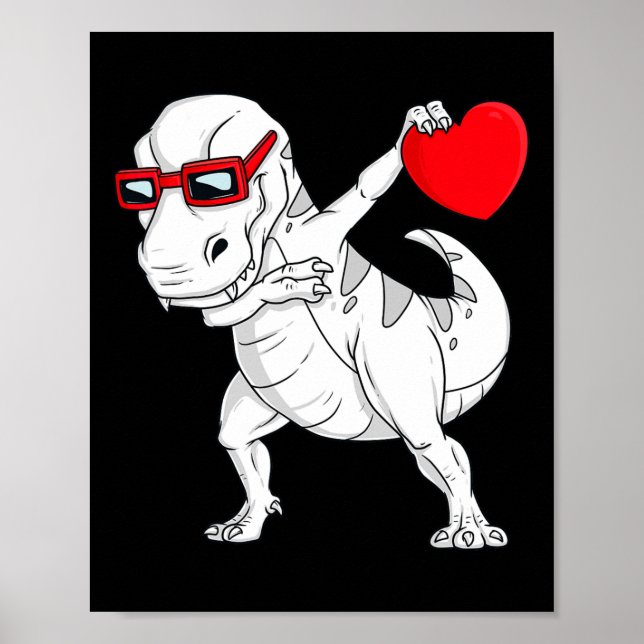 Valentines Day Dabbing Dinosaur T Rex Heart Boys K Poster (Front)