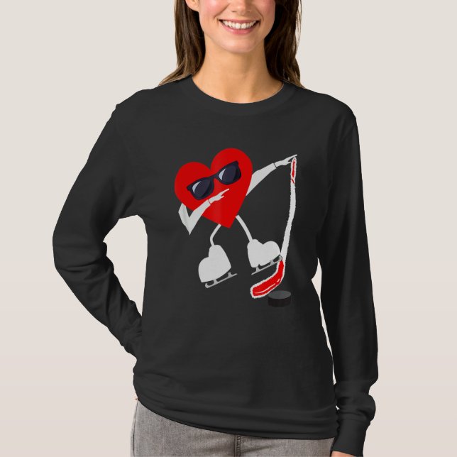 Valentines Day Dabbing Heart Hockey Stick Puck Boy T-Shirt (Front)