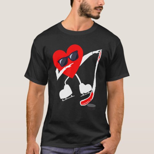 Valentines Day Dabbing Heart Hockey Stick Puck Boy T_Shirt