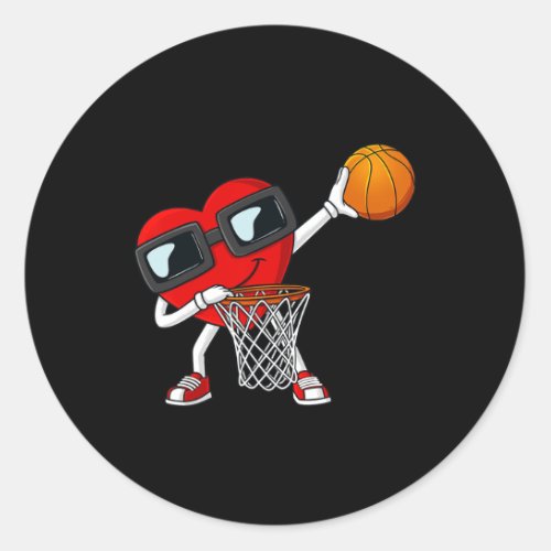 Valentines Day Dabbing Heart Holding A Basketball  Classic Round Sticker