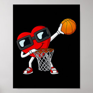 Valentines Day Dabbing Heart Holding A Basketball Poster