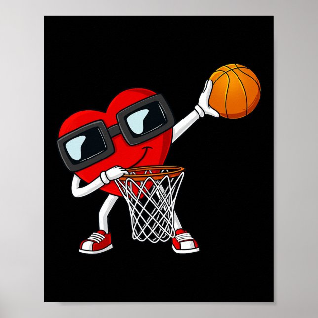 Valentines Day Dabbing Heart Holding A Basketball  Poster (Front)