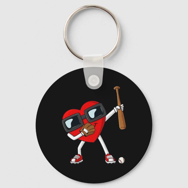 Valentines Day Dabbing Heart With Baseball Bat Boy Keychain (Front)