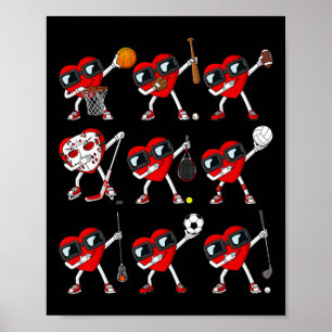 Valentines Day Dabbing Hearts Sports Player Dab Bo Poster